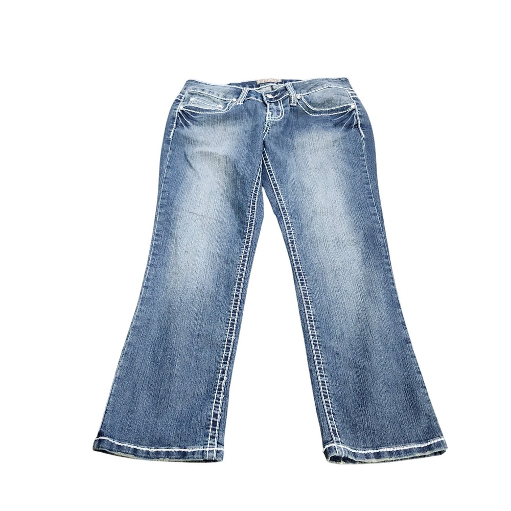 YMI Jeans Womens Medium Wash Thick Stitch Bootcut Low Rise Blue Denim Size 11/12